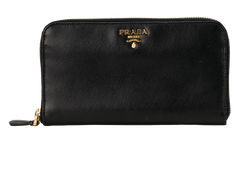 Prada Logo Continental Wallet, Saffiano Leather, Black, 213, 2*
